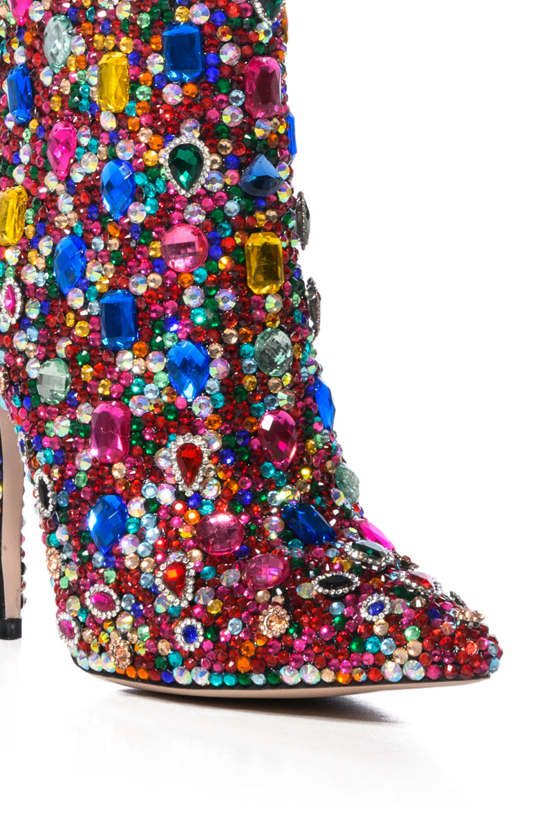 AZALEA WANG POPPY BLINGED STILETTO COCKTAIL BOOTIE IN MULTI