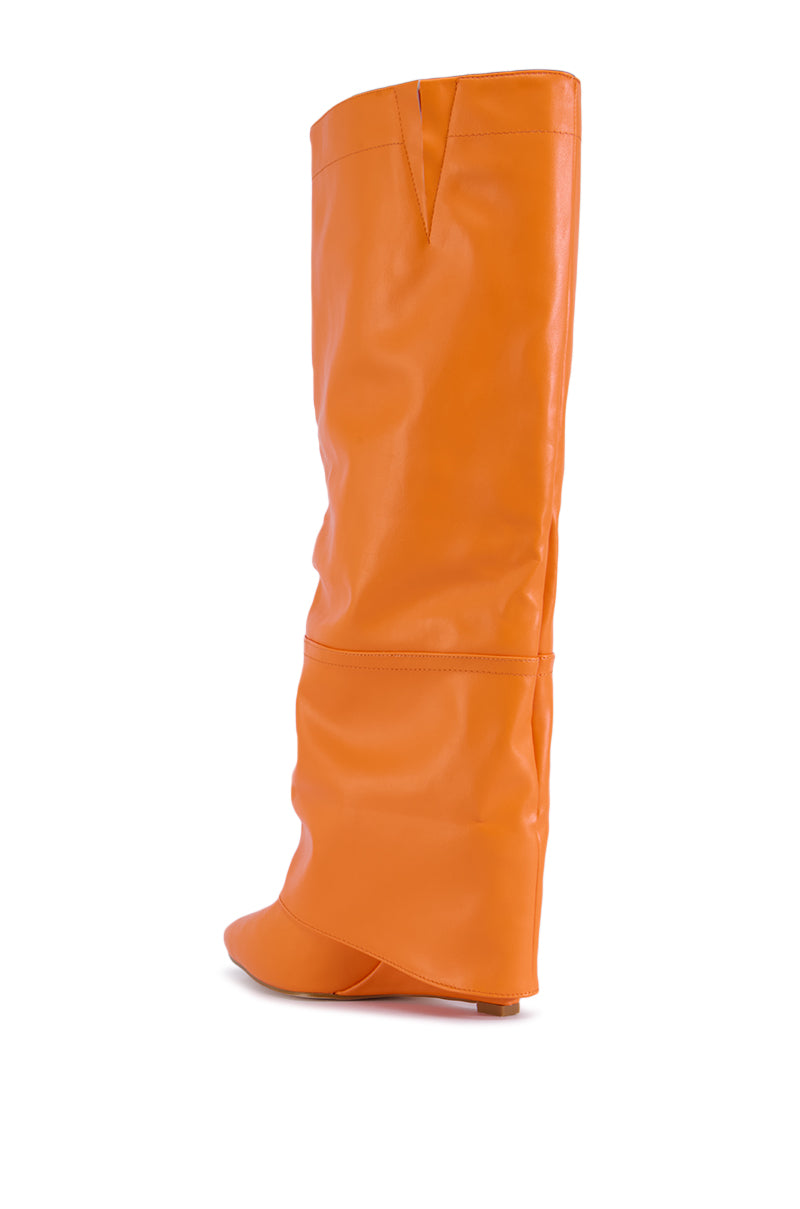 AZALEA WANG RAILAY ORANGE KNEE HIGH WEDGE BOOT