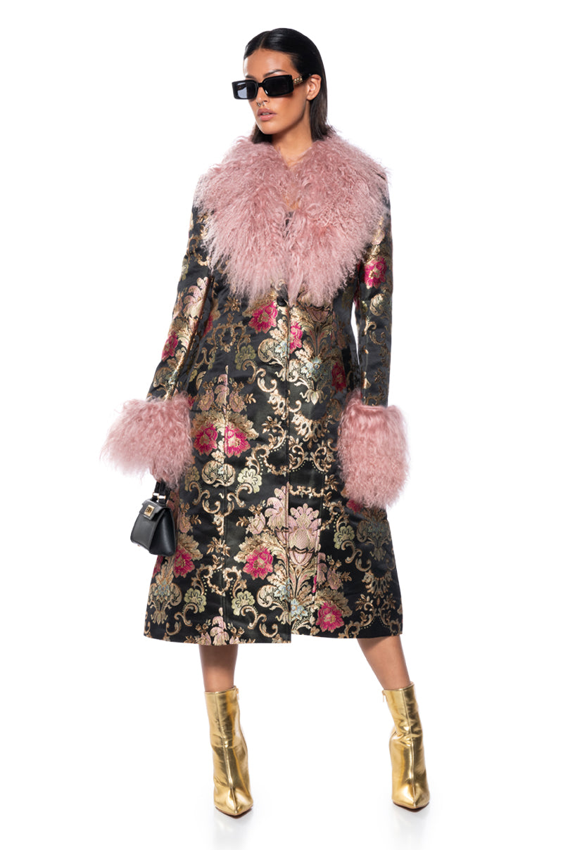 CHERRY LANE BROCADE TRENCH WITH MOHAIR FUR