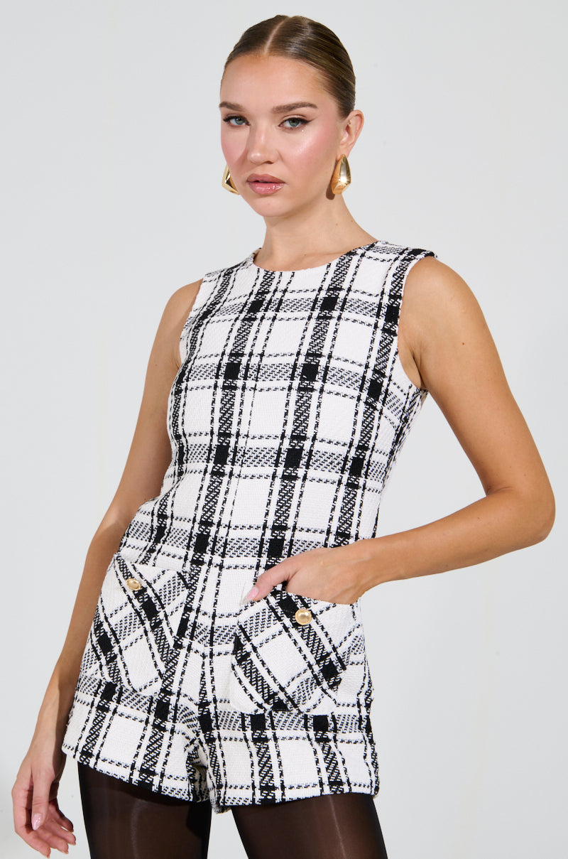 BEST DRESSED PLAID ROMPER IN WHITE