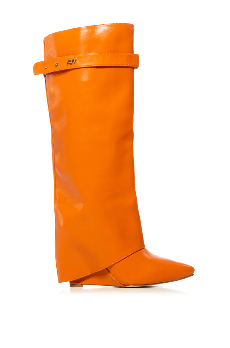 AZALEA WANG STUCK ON YOU WEDGE BOOT IN ORANGE