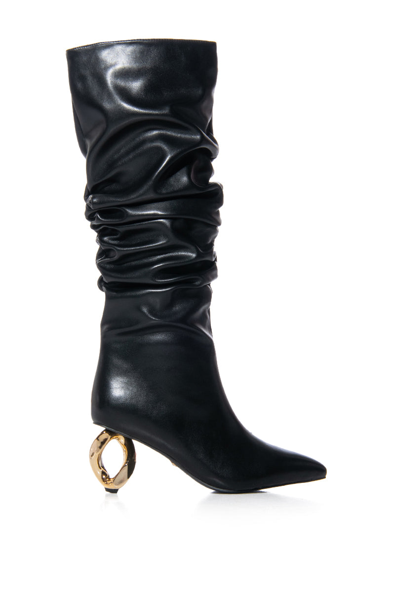 AZALEA WANG ROSIER BLACK NOVELTY HEEL RUCHED BOOT