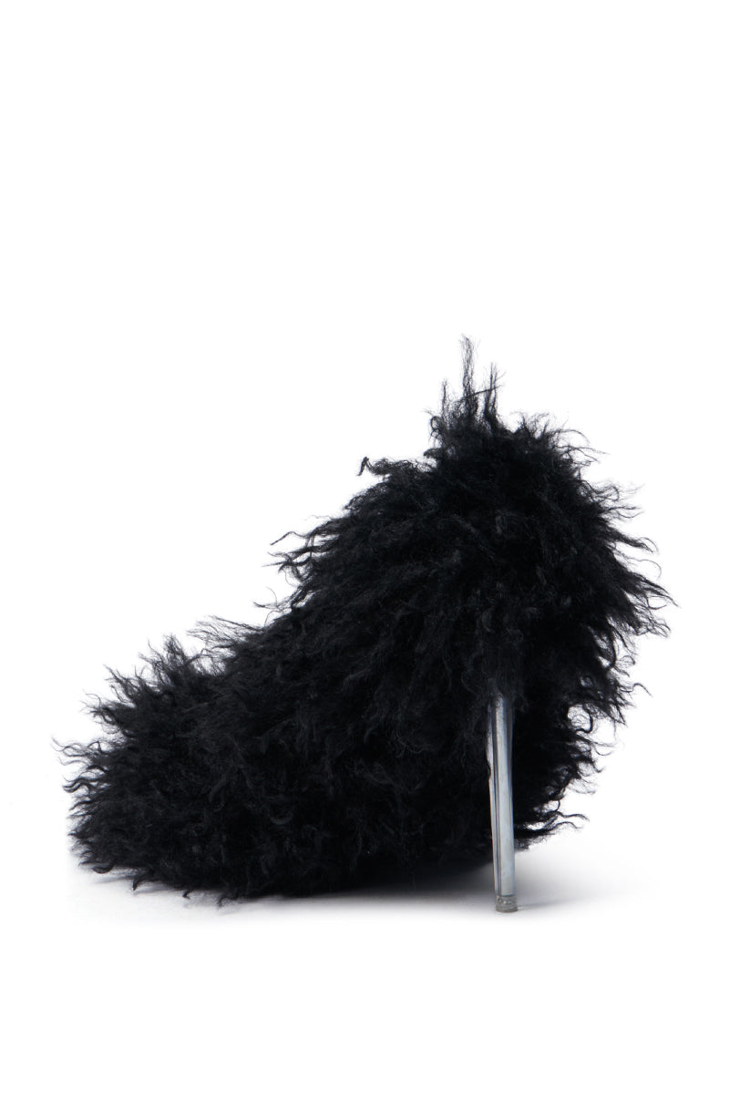 AZALEA WANG JAMEELA BLACK FUR STILETTO PUMP