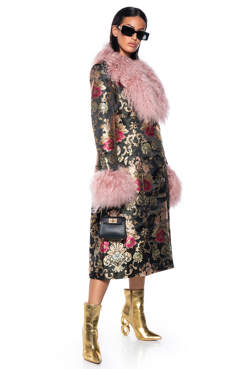 CHERRY LANE BROCADE TRENCH WITH MOHAIR FUR