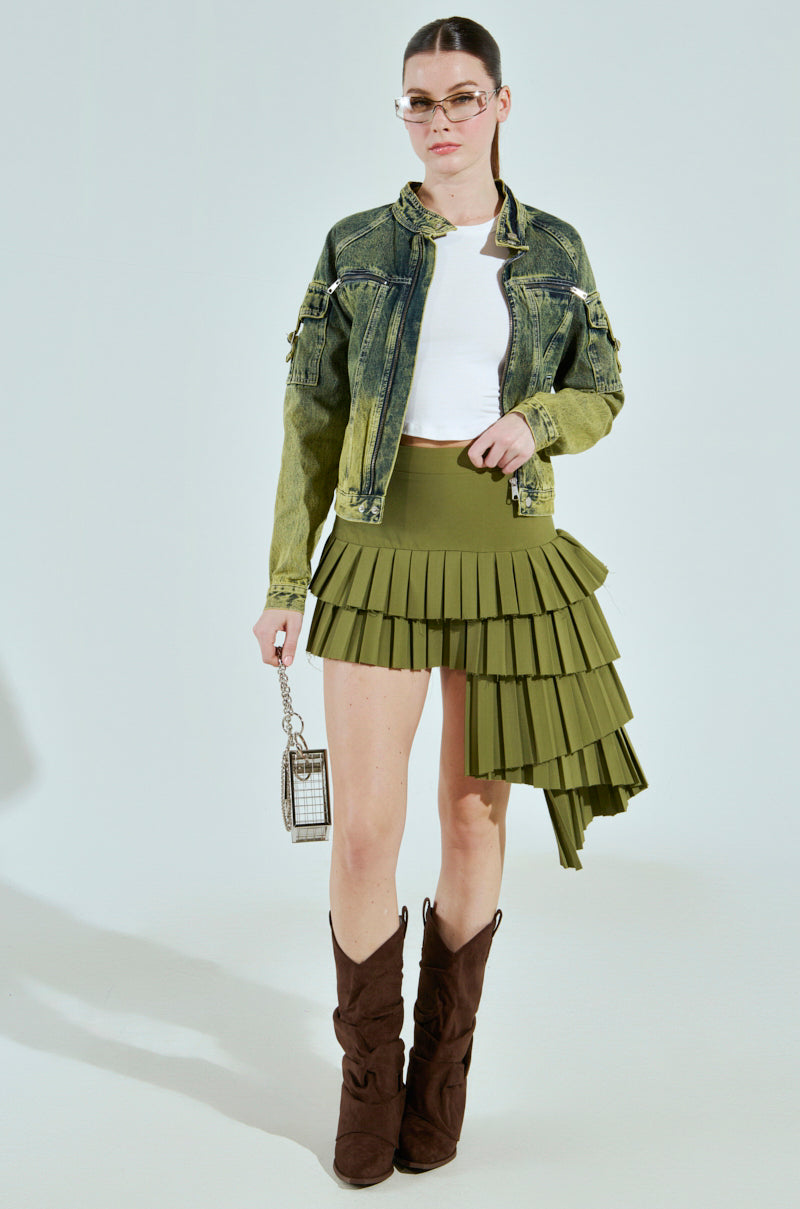 HUNTER PLEATED MINI SKIRT IN OLIVE