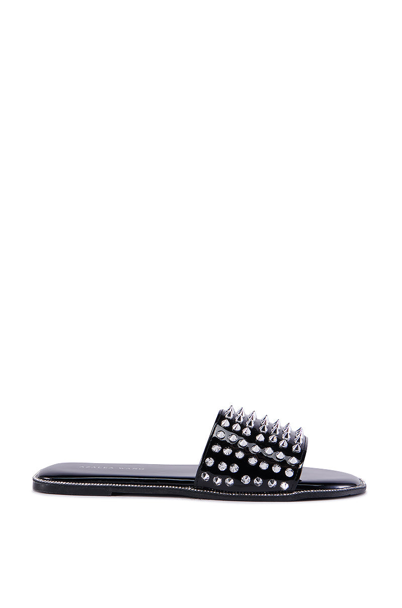 AZALEA WANG EMMONS BLACK SPIKY STUD FLAT SANDAL