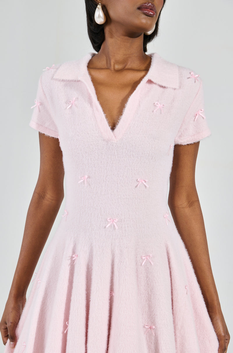 BOW DOWN GIRL MINI DRESS IN PINK