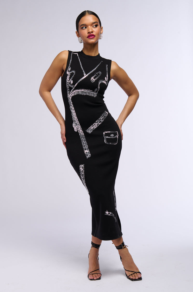 YOYO RHINESTONE PRINTED MIDI DRESS