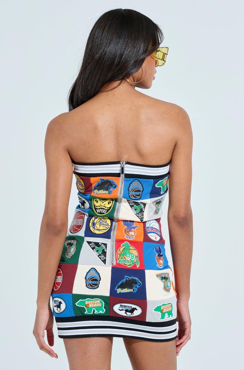 ALL AROUND THE WORLD PATCHWORK MINI DRESS