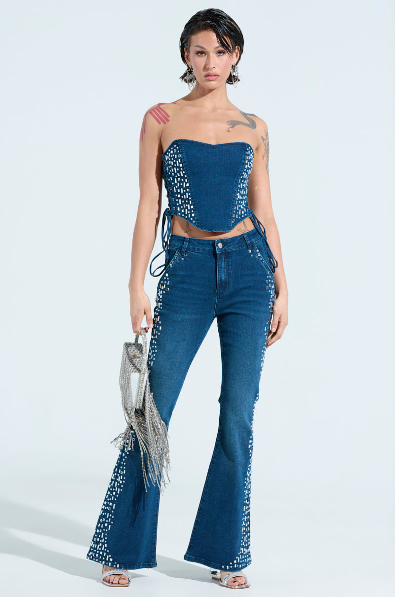 ROCKSTAR DENIM RHINESTONE CORSET TOP