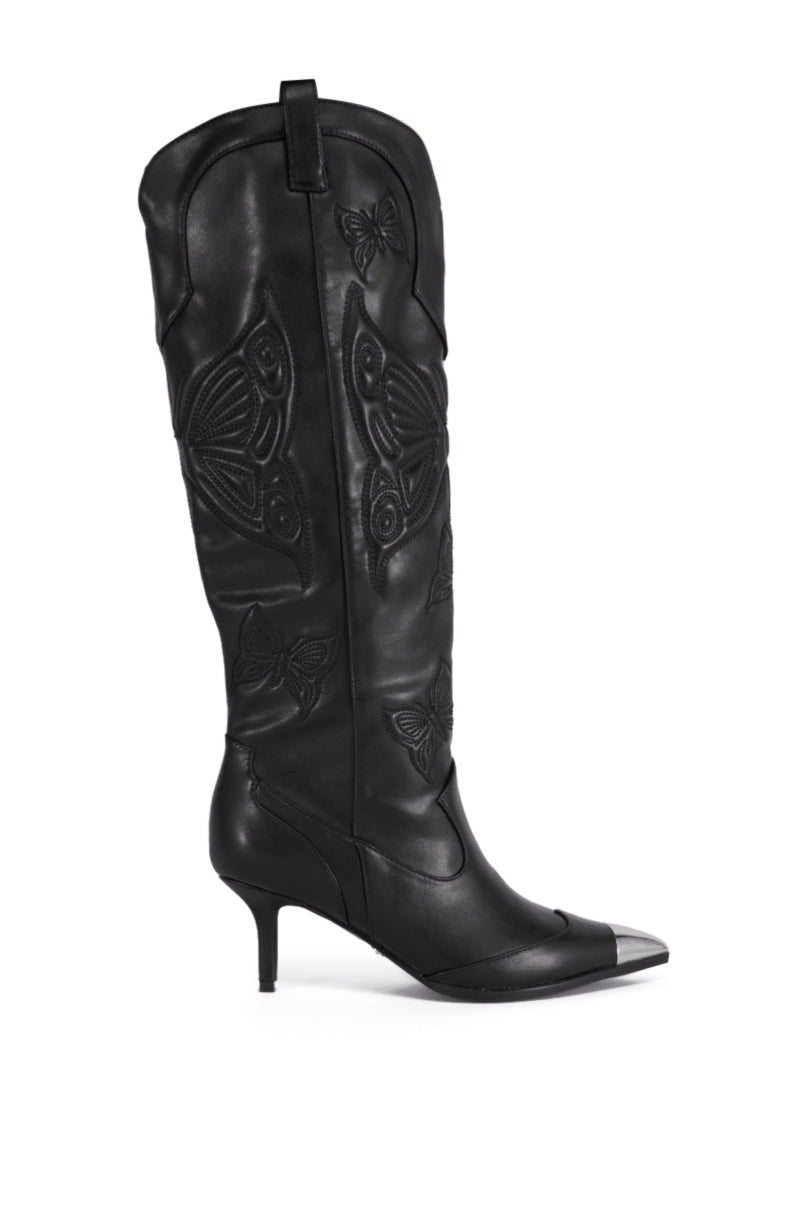 AZALEA WANG FLORYAN BLACK WESTERN BOOT WITH SILVER TOE CAP