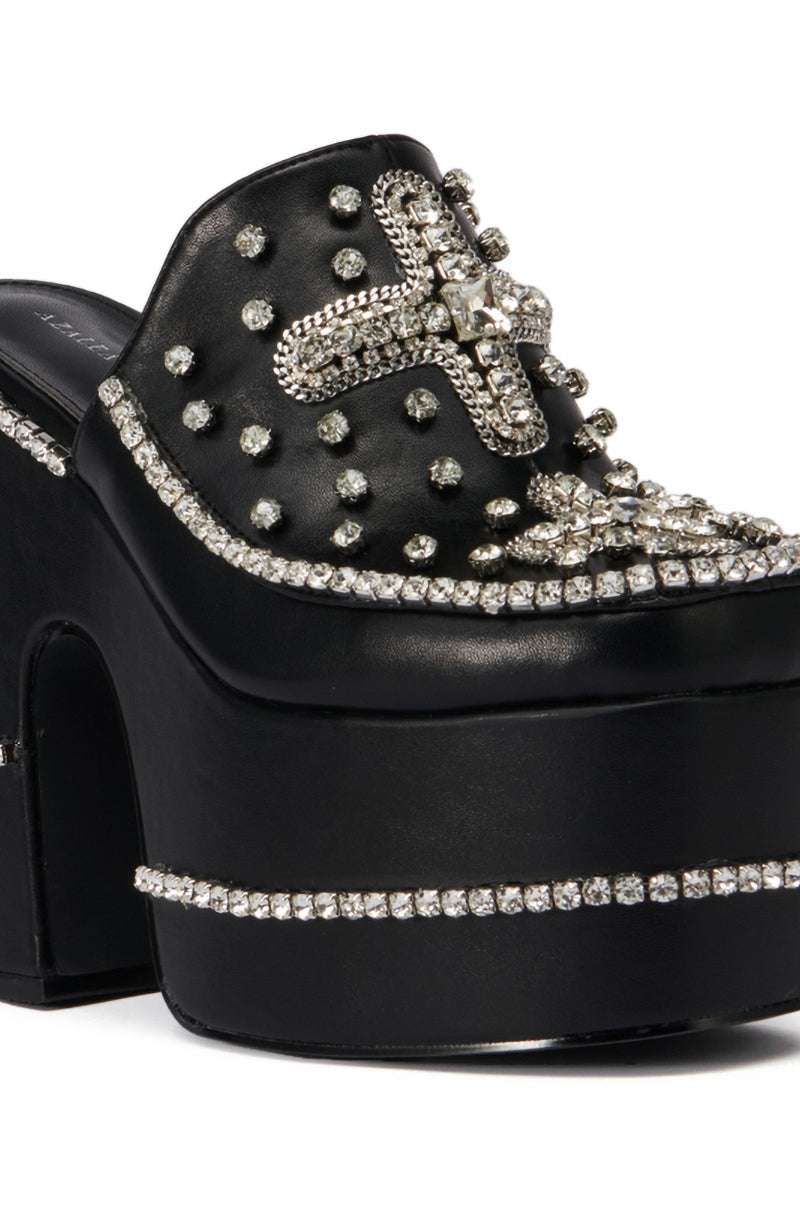 AZALEA WANG VASSY BLACK CHUNKY EMBELLISHED PLATFORM MULE