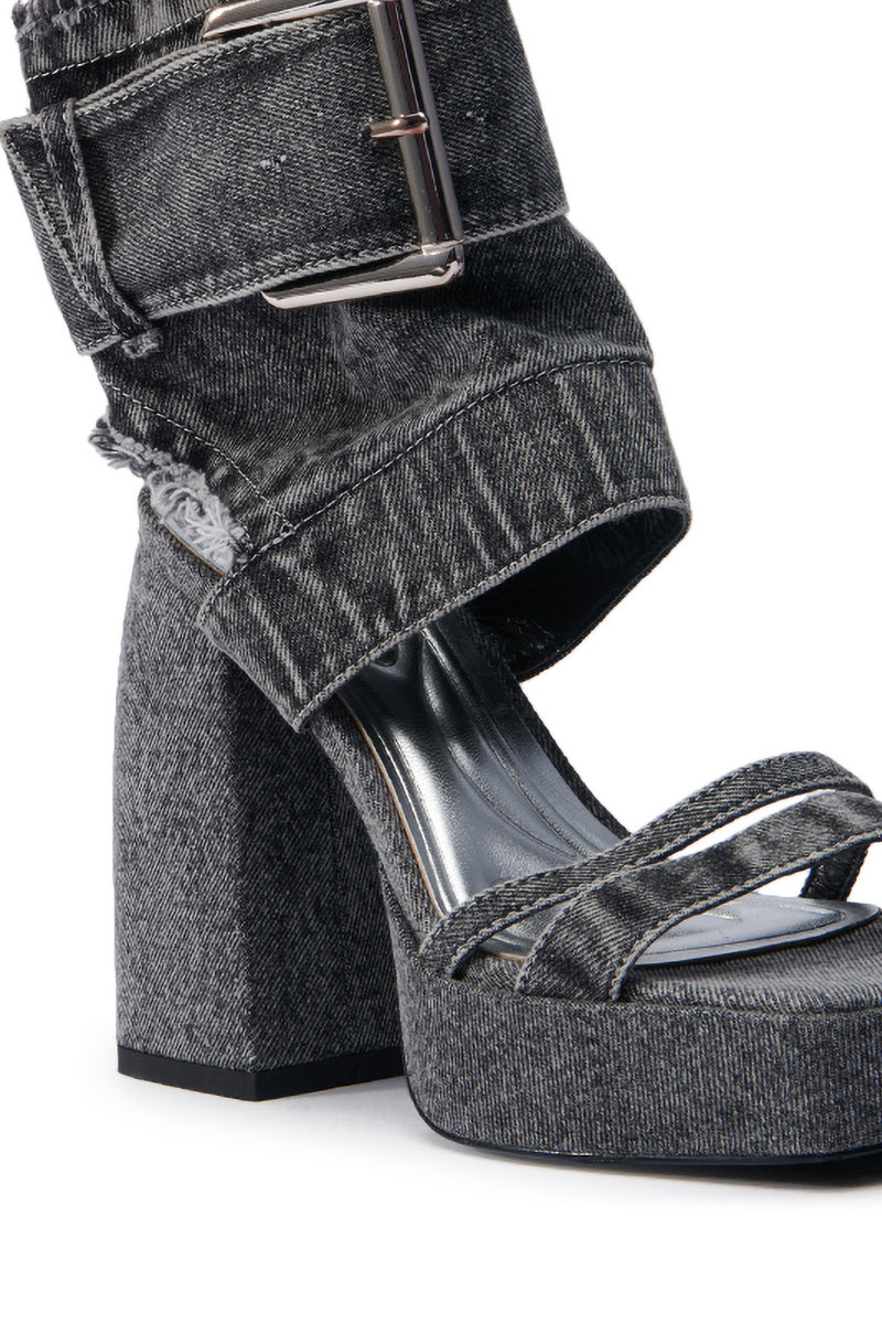 AZALEA WANG WANNIYA BLACK DENIM CHUNKY SANDAL