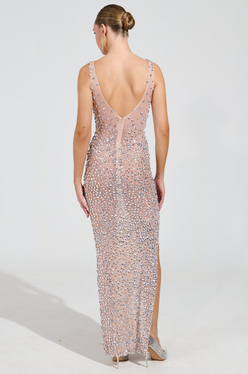 ROXANNE RHINESTONE STUDDED MAXI DRESS