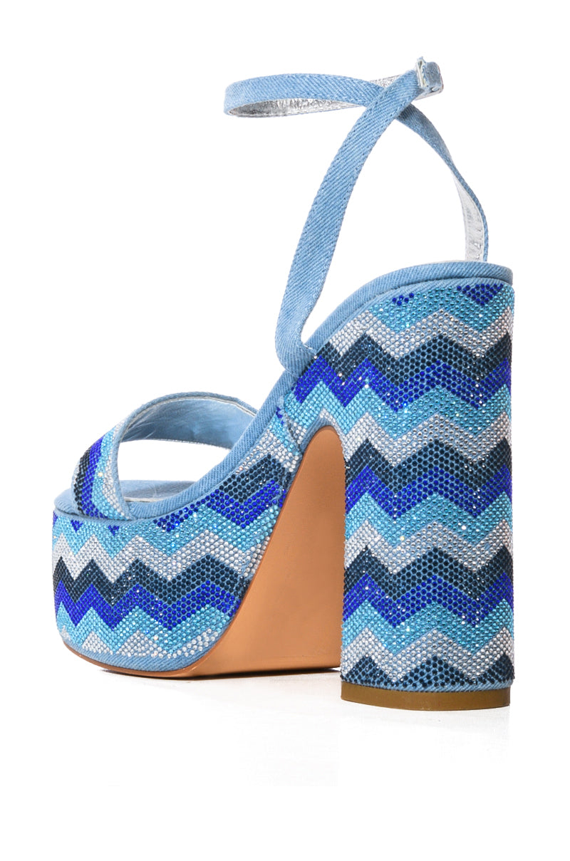 AZALEA WANG VANNA BLUE EMBELLISHED PLATFORM SANDAL