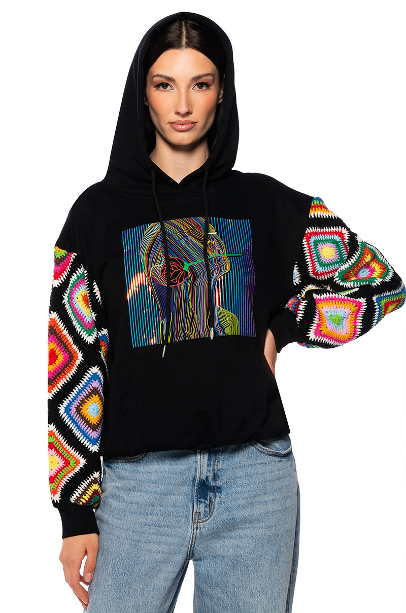 ROSIE CROCHET SLEEVE HOODIE