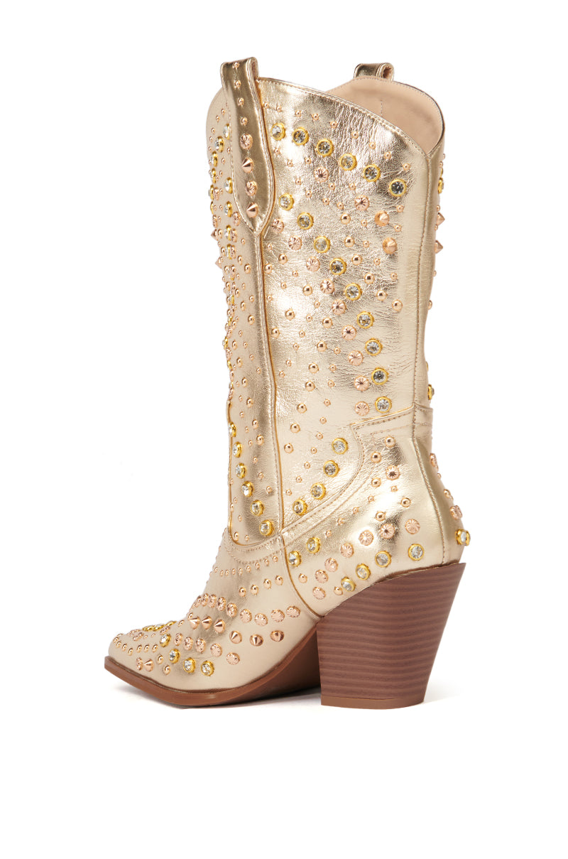 AZALEA WANG APPEASE GOLD EMBELLISHED COWBOY BOOT