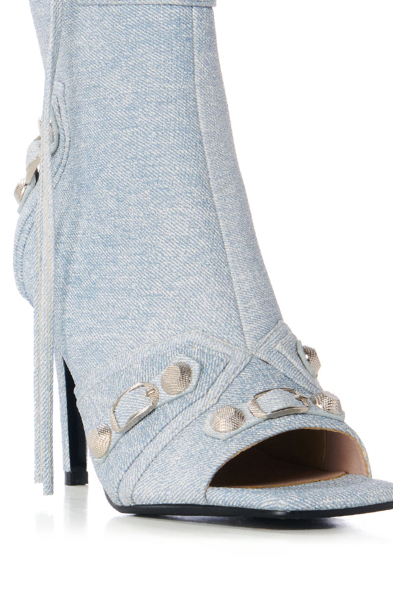 AZALEA WANG ANNALISE LIGHT WASH DENIM PEEP TOE BOOTIE