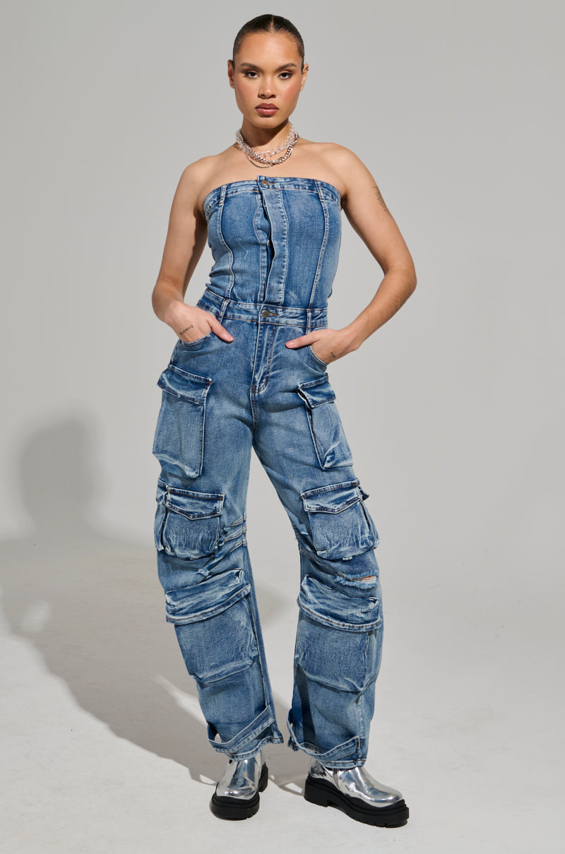 ROUND IT UP DENIM JUMPSUIT