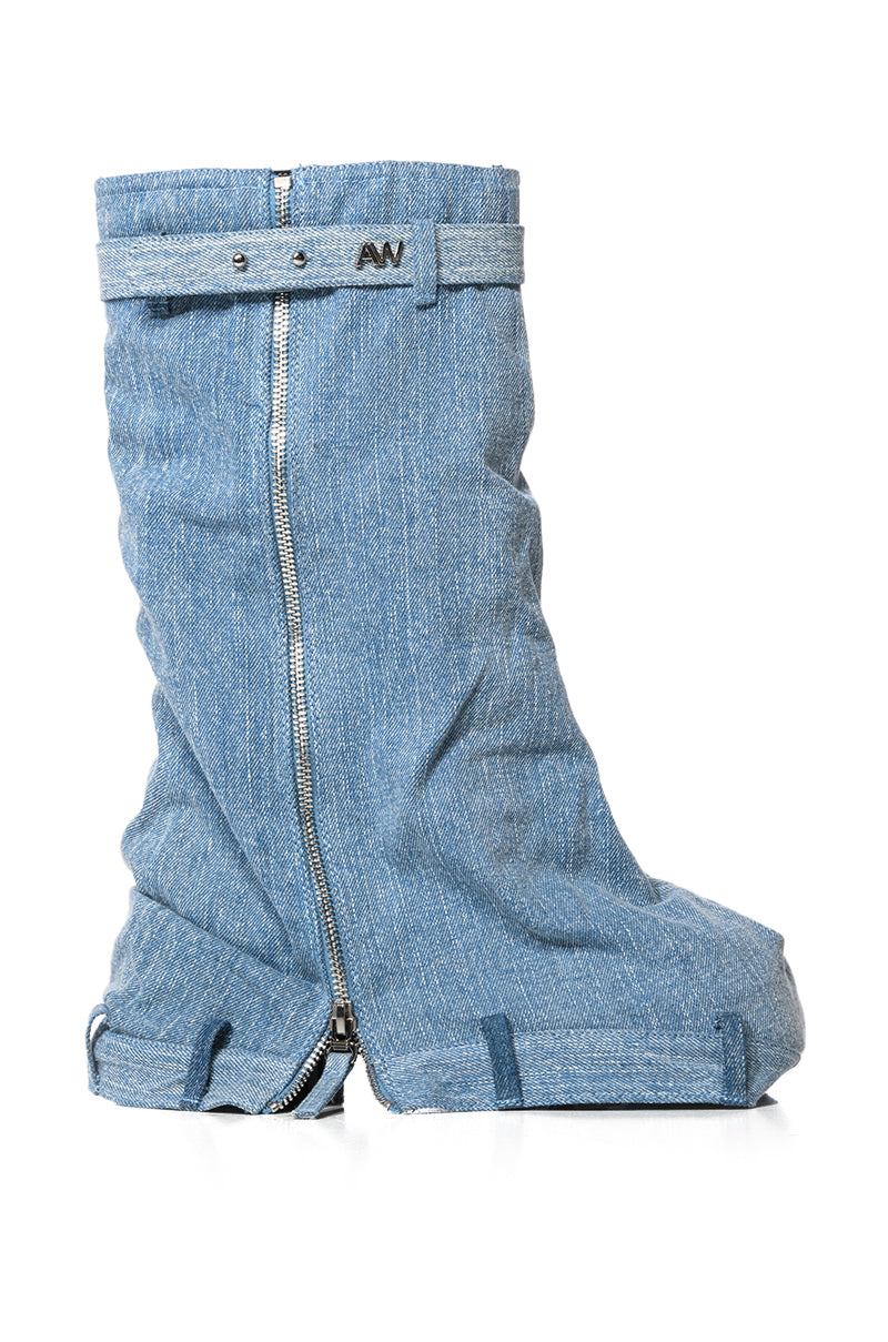 AZALEA WANG ANGELA FOLD OVER PLATFORM BOOT IN DENIM