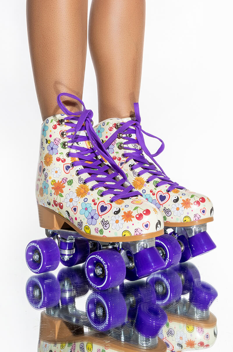 COSMIC SKATES FUNKY FLORAL PRINT ROLLER SKATES