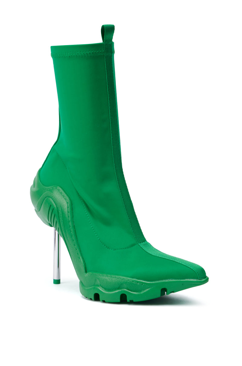 AZALEA WANG WILBER BOOTIE WITH STRETCH NEOPRENE IN GREEN