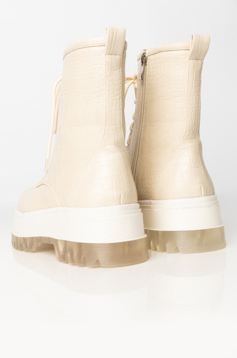 AZALEA WANG CALL ME DRAMATIC FLATFORM BOOTIE IN BONE