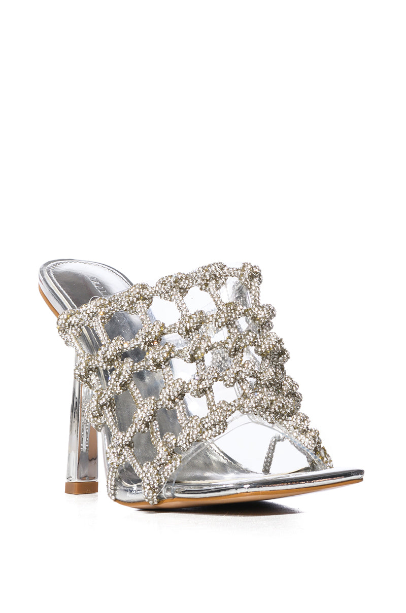 AZALEA WANG SNOWDROP EMBELLISHED KNOT WEB SANDAL IN SILVER