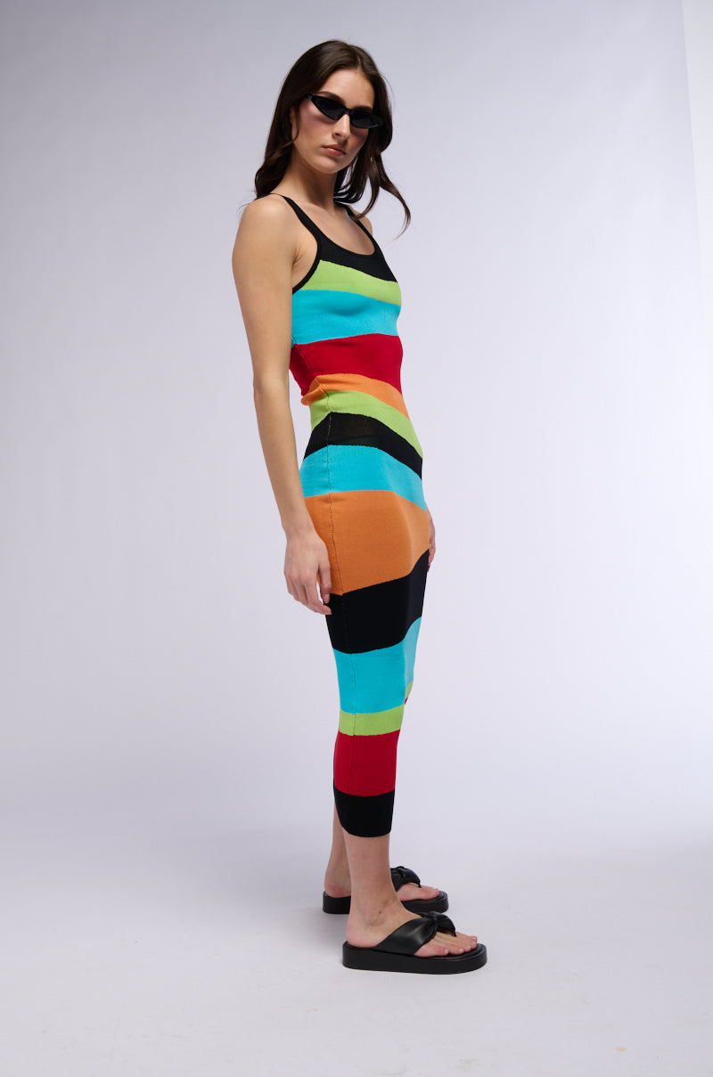 TASTE THE RAINBOW STRIPED MIDI DRESS