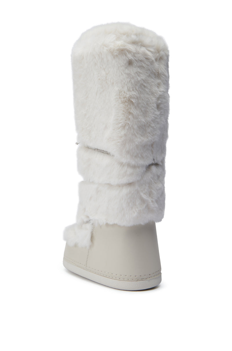 AZALEA WANG TAYTON BEIGE FUZZY FLAT KNEE HIGH BOOT