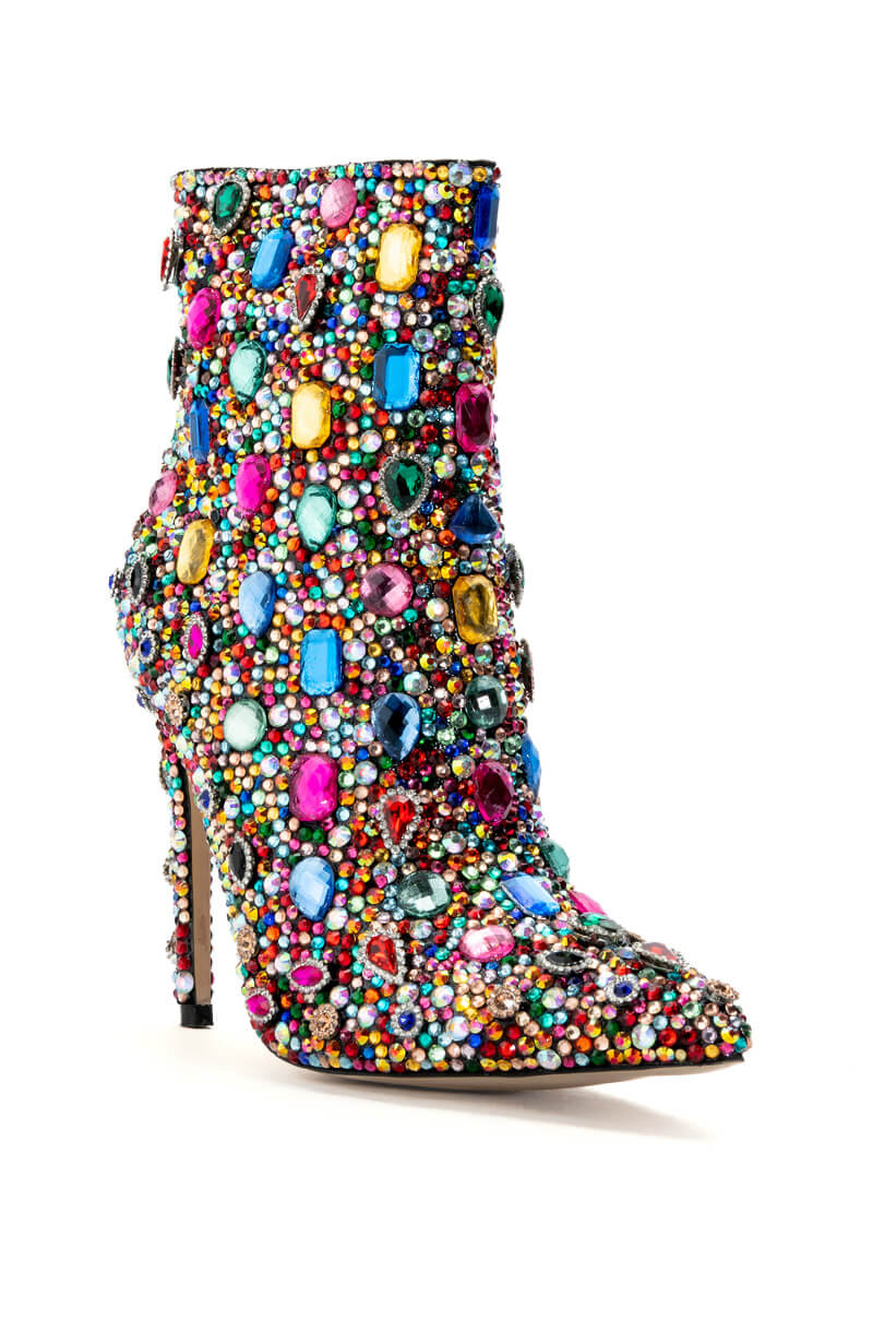 AZALEA WANG POPPY BLINGED STILETTO COCKTAIL BOOTIE IN MULTI