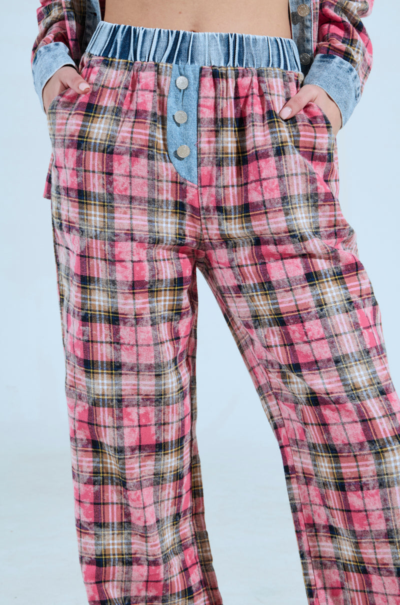 THE ONE PINK PLAID WIDE LEG PANT