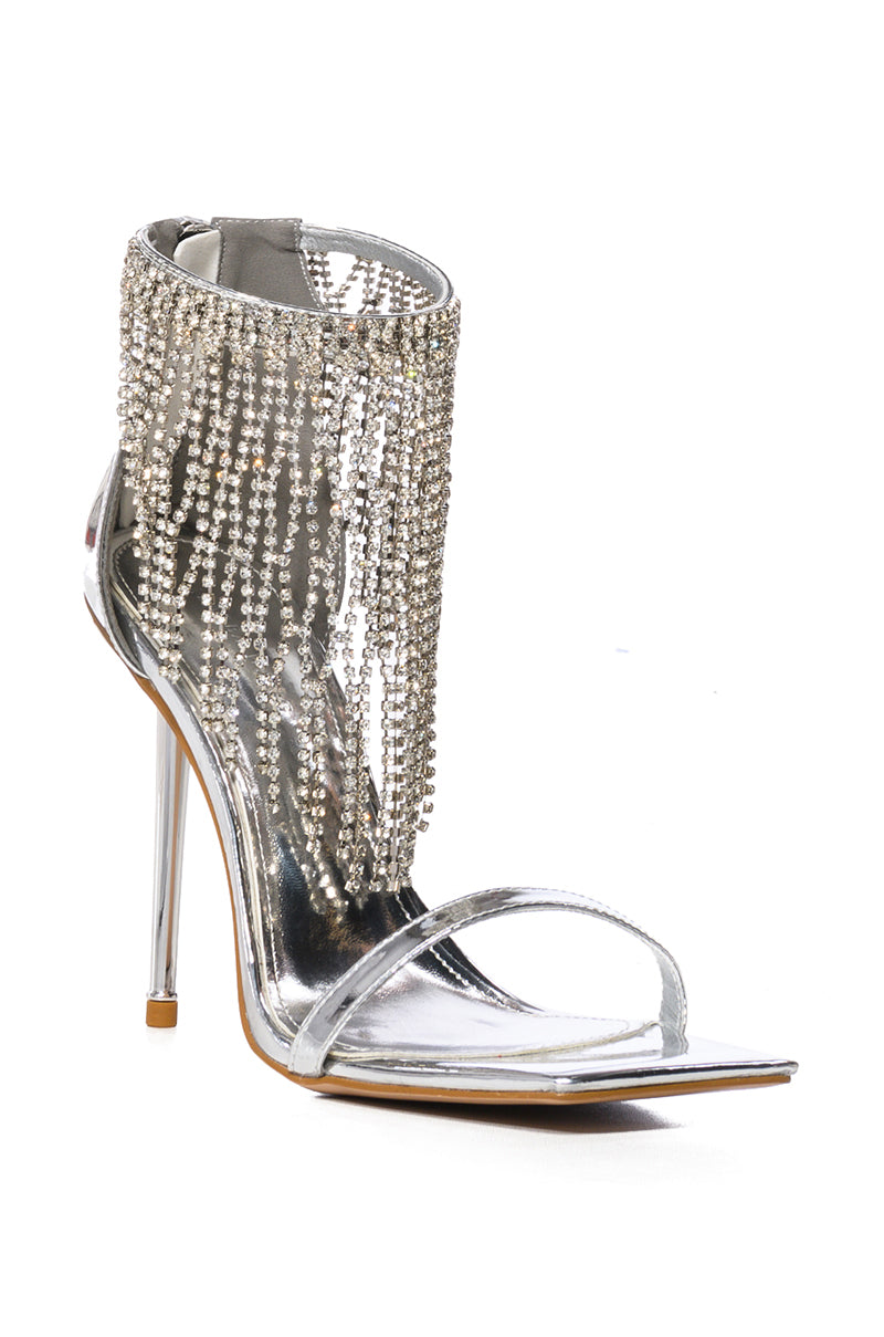 AZALEA WANG EMPRISS SILVER RHINESTONE DRAPE SANDAL