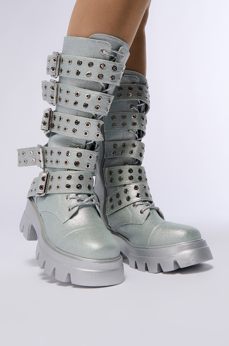 AZALEA WANG MANSI SILVER BUCKLE DETAIL BOOT