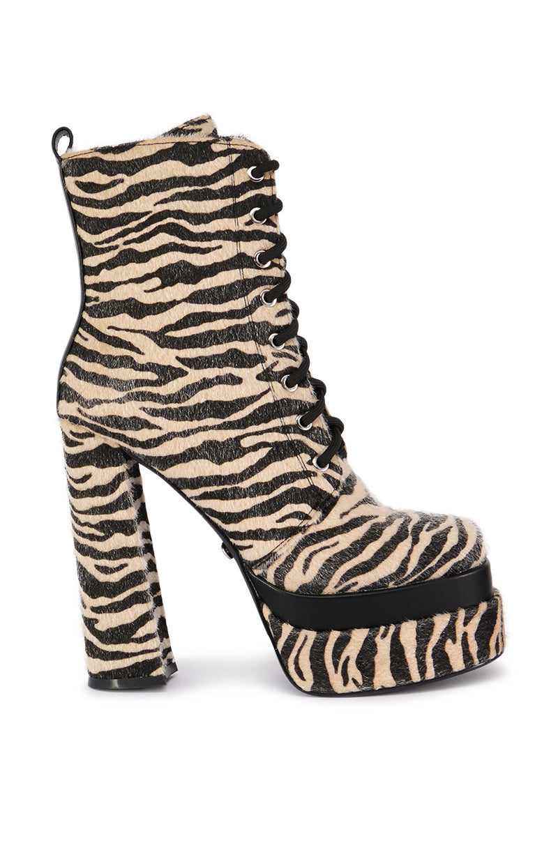 AZALEA WANG REDFORD MULTI PLATFORM PONY HAIR ZEBRA BOOTIE