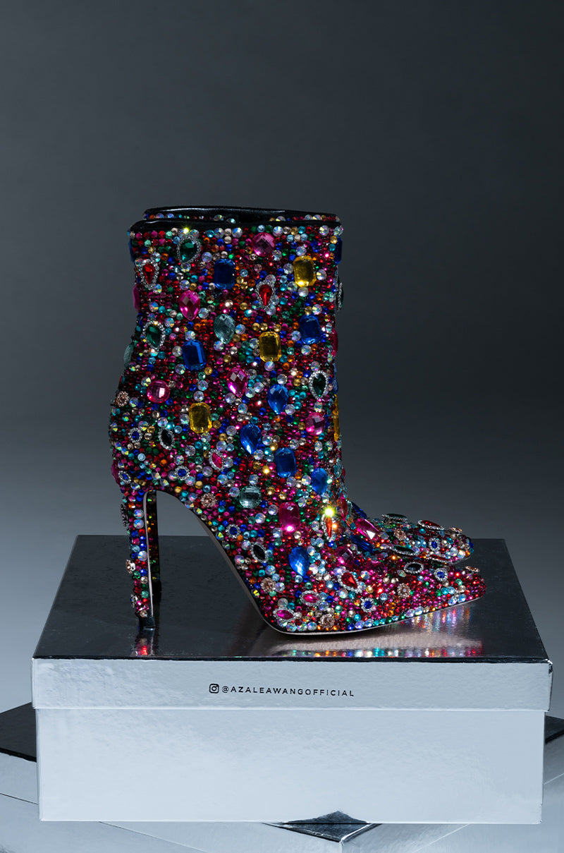 AZALEA WANG POPPY BLINGED STILETTO COCKTAIL BOOTIE IN MULTI