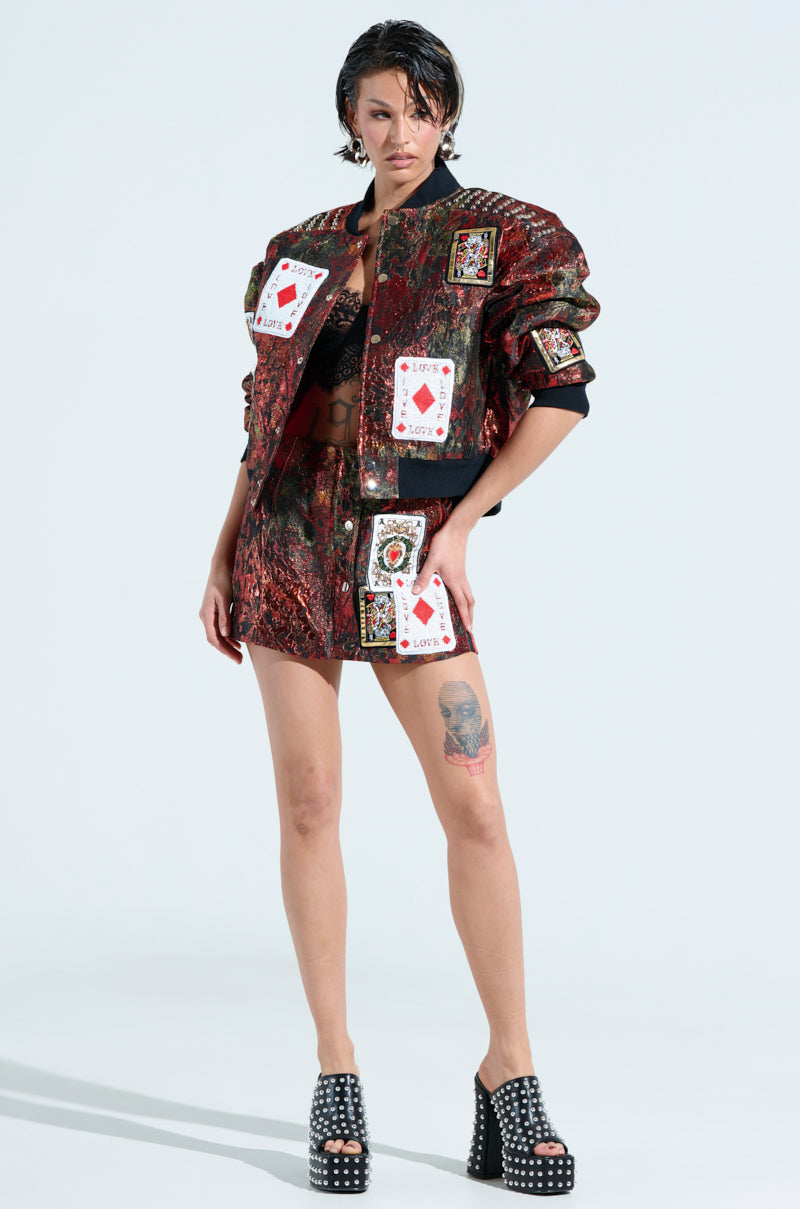 SHOW YOUR CARDS BROCADE BOMBER