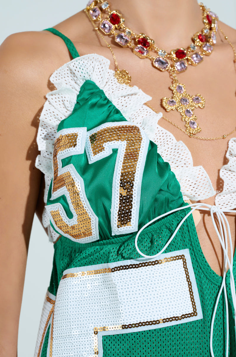 TOUCHDOWN SEQUIN JERSEY DRESS IN GREEN