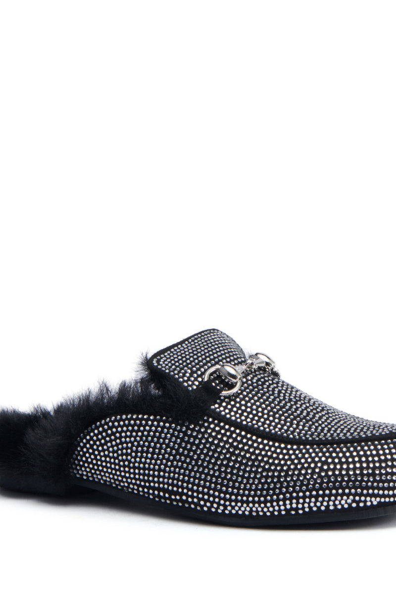 AZALEA WANG TIRAMISU BLACK FUR FOOTBED LOAFER