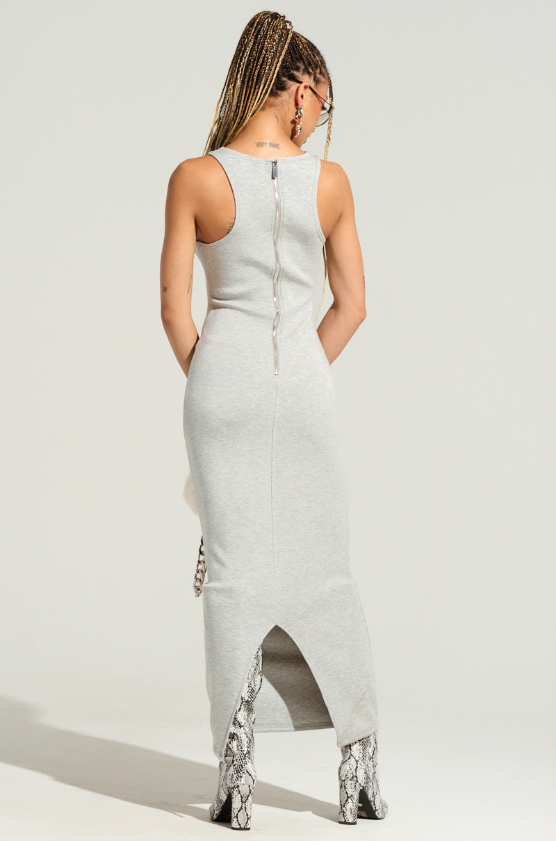 COCOA BUTTER SCUBA MAXI DRESS IN GREY