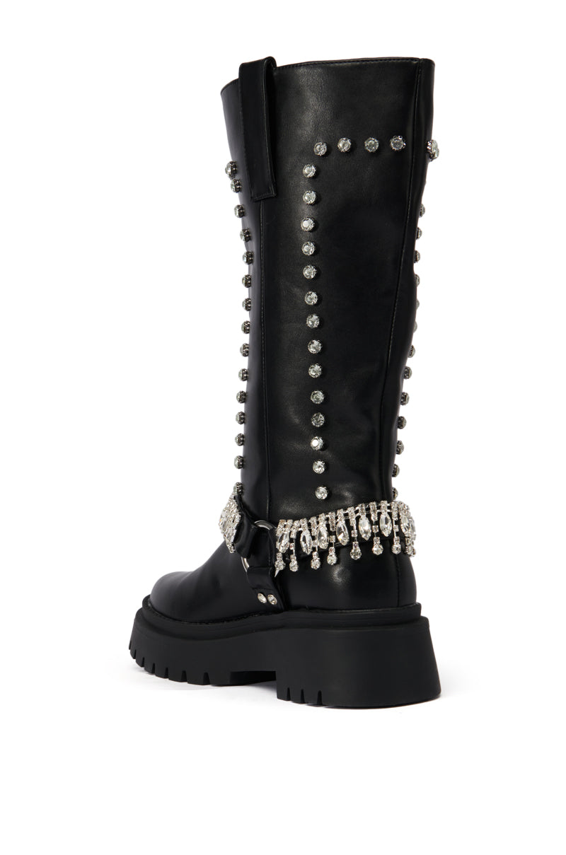 AZALEA WANG FILOMENA BLACK EMBELLISHED FLATFORM BOOT