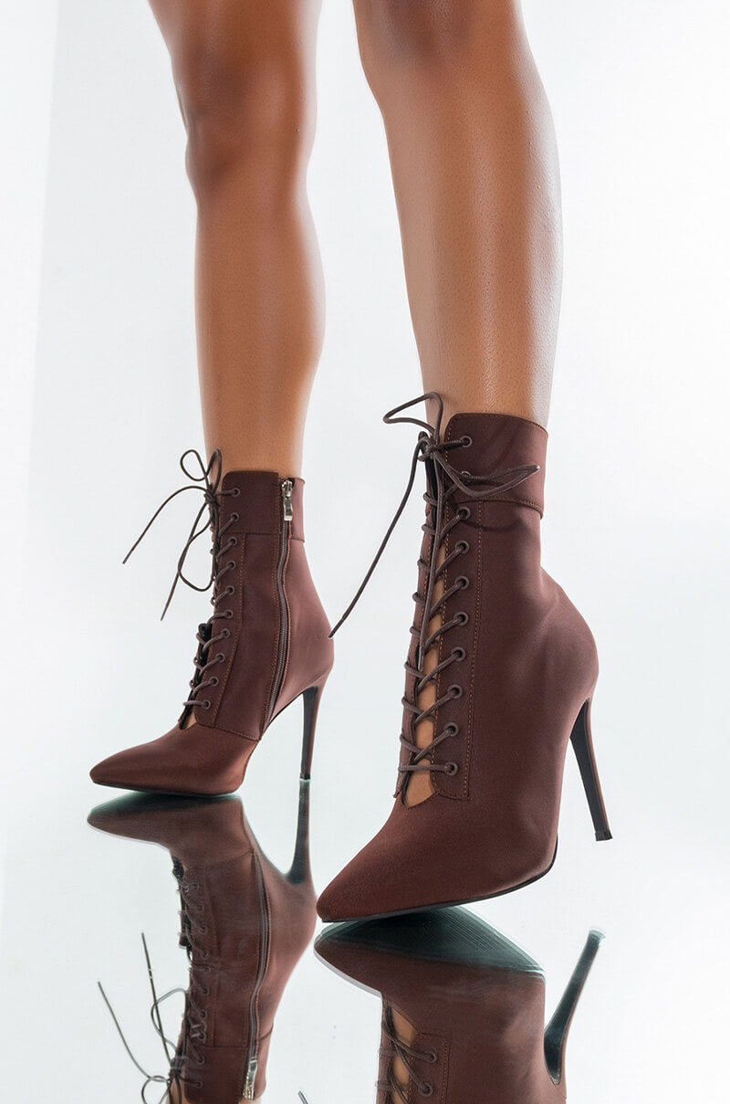 AZALEA WANG LIGHT ME UP STILETTO BOOTIE IN BROWN