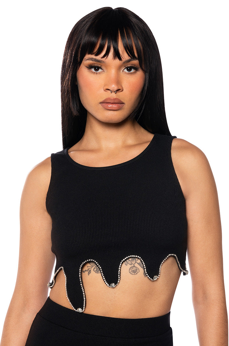 THE MEDUSA CROP RHINESTONE DETAIL TANK