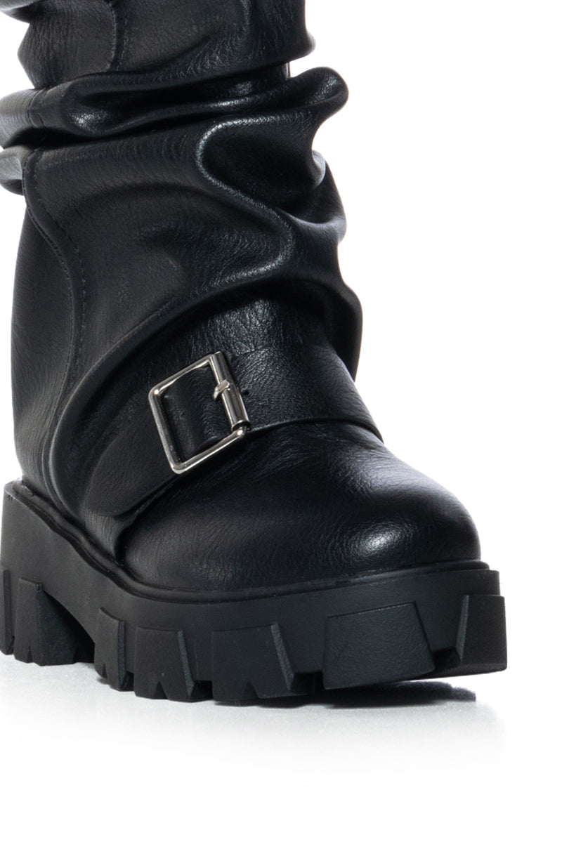 AZALEA WANG TIBERIUS BLACK RUCHED BUCKLE BOOTIE