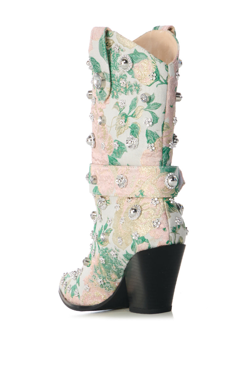 AZALEA WANG BROCADE BLUSH WESTERN BOOTIE