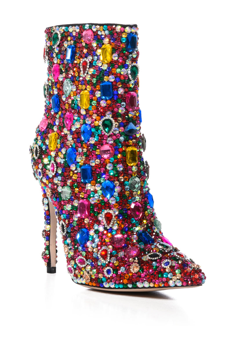 AZALEA WANG POPPY BLINGED STILETTO COCKTAIL BOOTIE IN MULTI