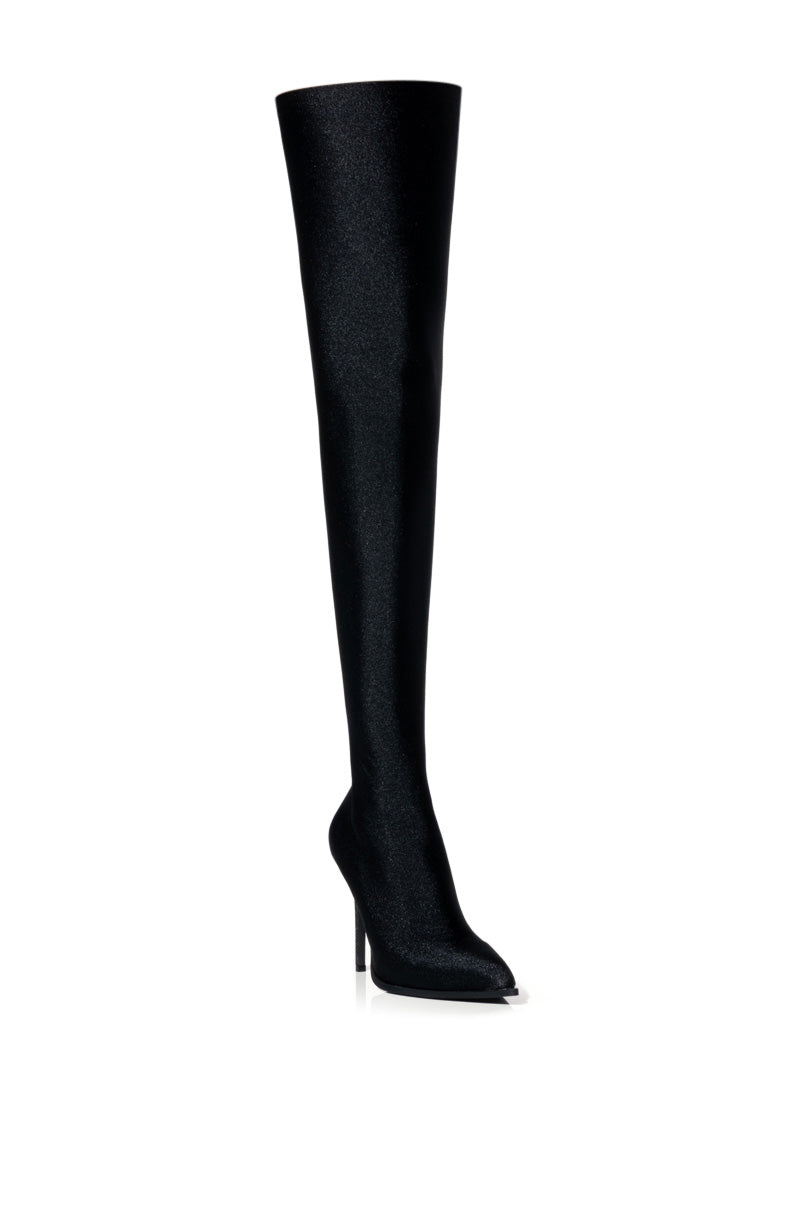 AZALEA WANG STAR STRETCH NEW LEVEL THIGH HIGH STILETTO BOOT IN BLACK