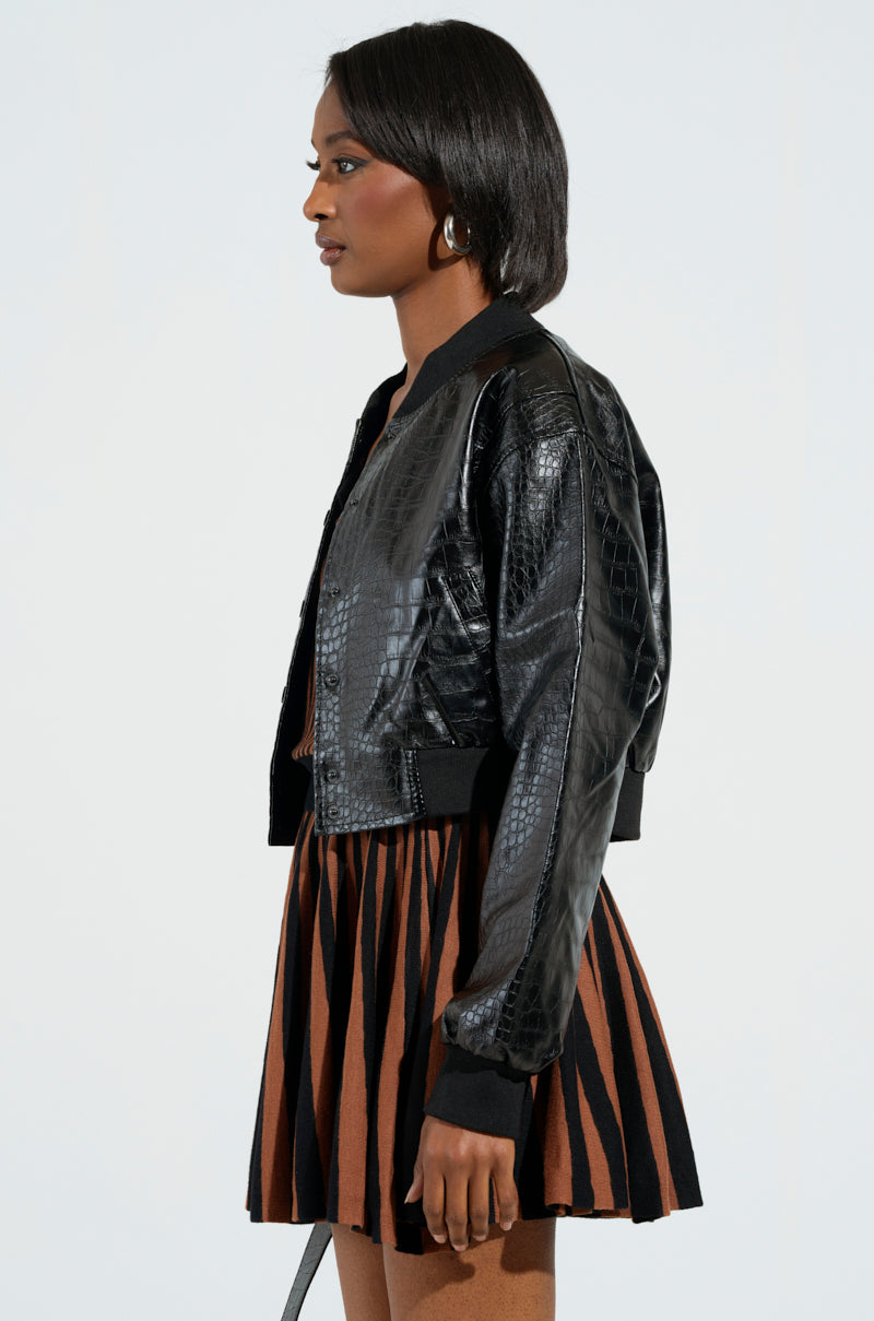 WHAT I WANT FAUX LEATHER BOMBER