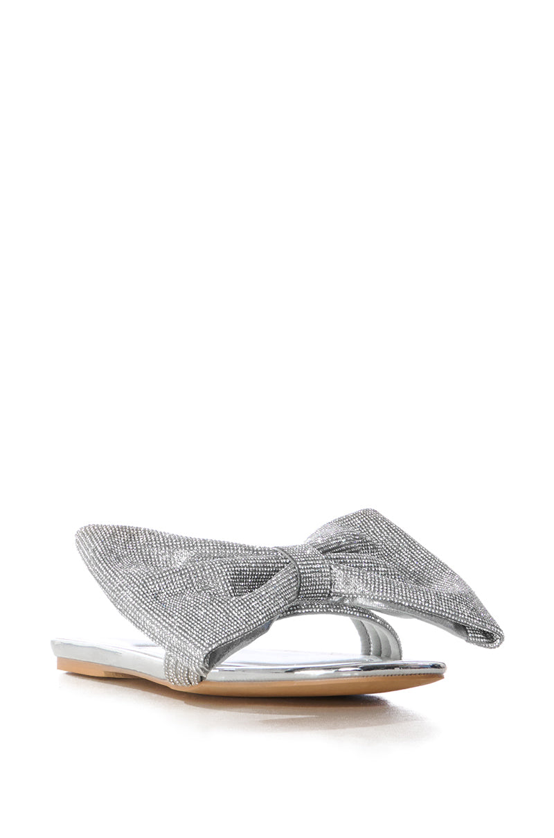 AZALEA WANG BOWTON SILVER BOW DETAIL FLAT SANDAL