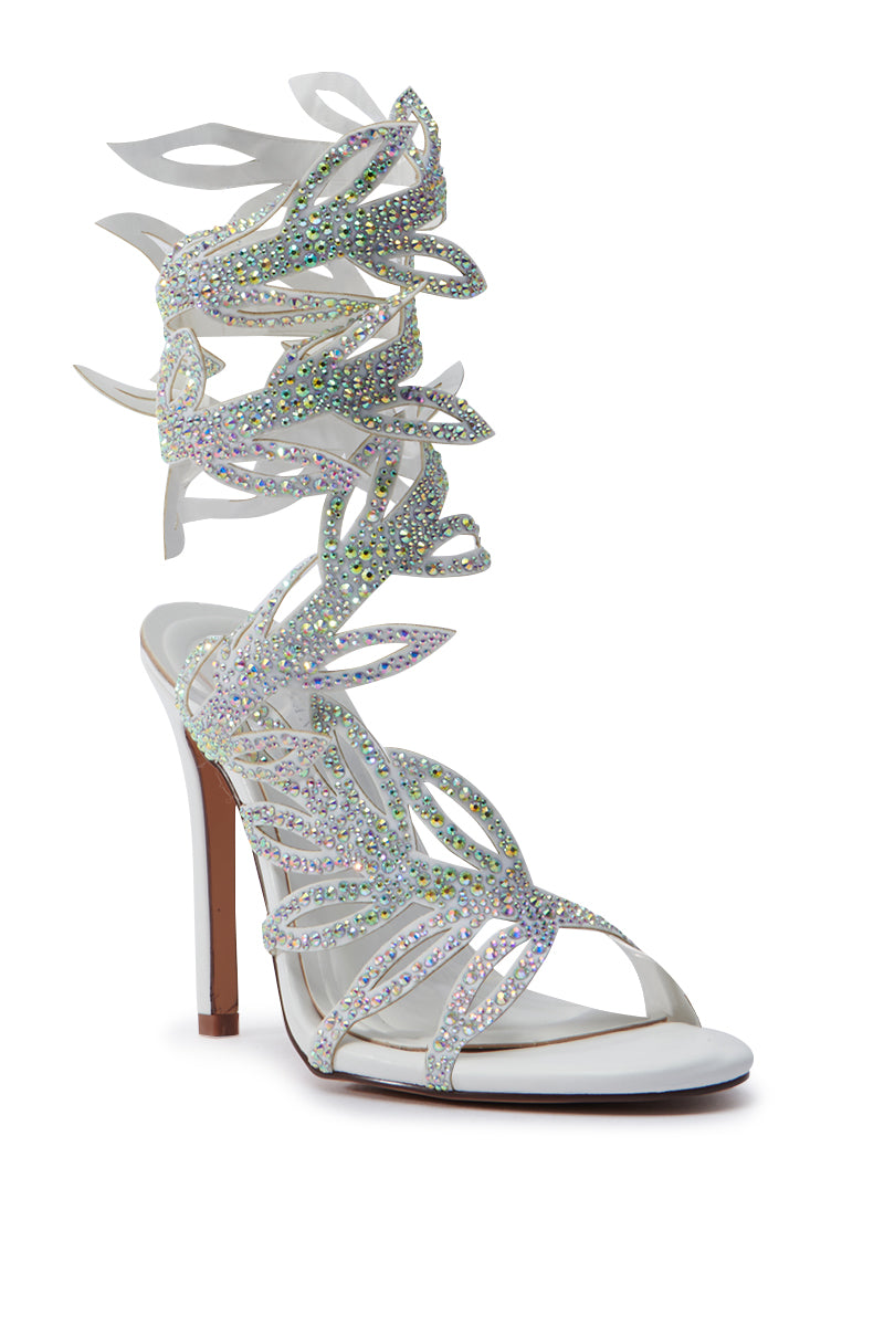 AZALEA WANG MEIER WHITE EMBELLISHED STILETTO SANDAL